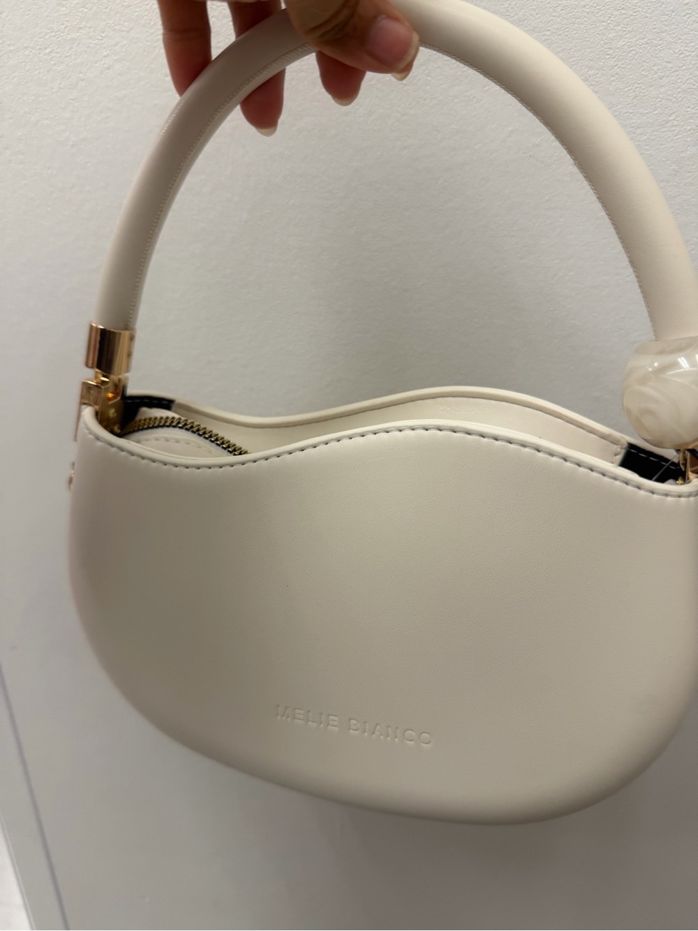 Melie Bianco Ivory Crescent Handle Mini Bag